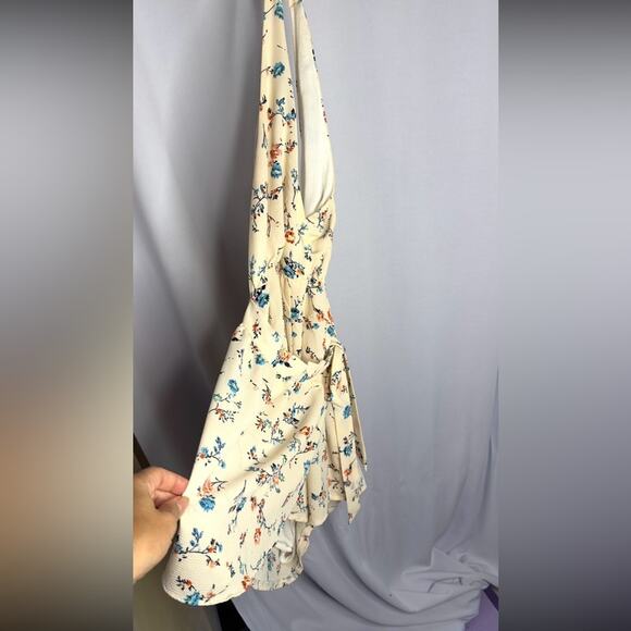 Floral Flower Romper Shortsie Halter Backless Tie-Waist - Picture 3 of 5